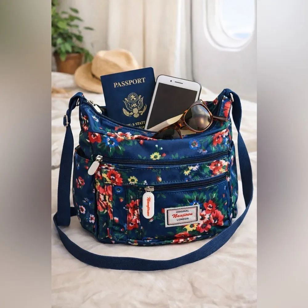 Floral Nylon CrossbodyโTravel Bag โ Nawjiren London Multi Pocket Organizer